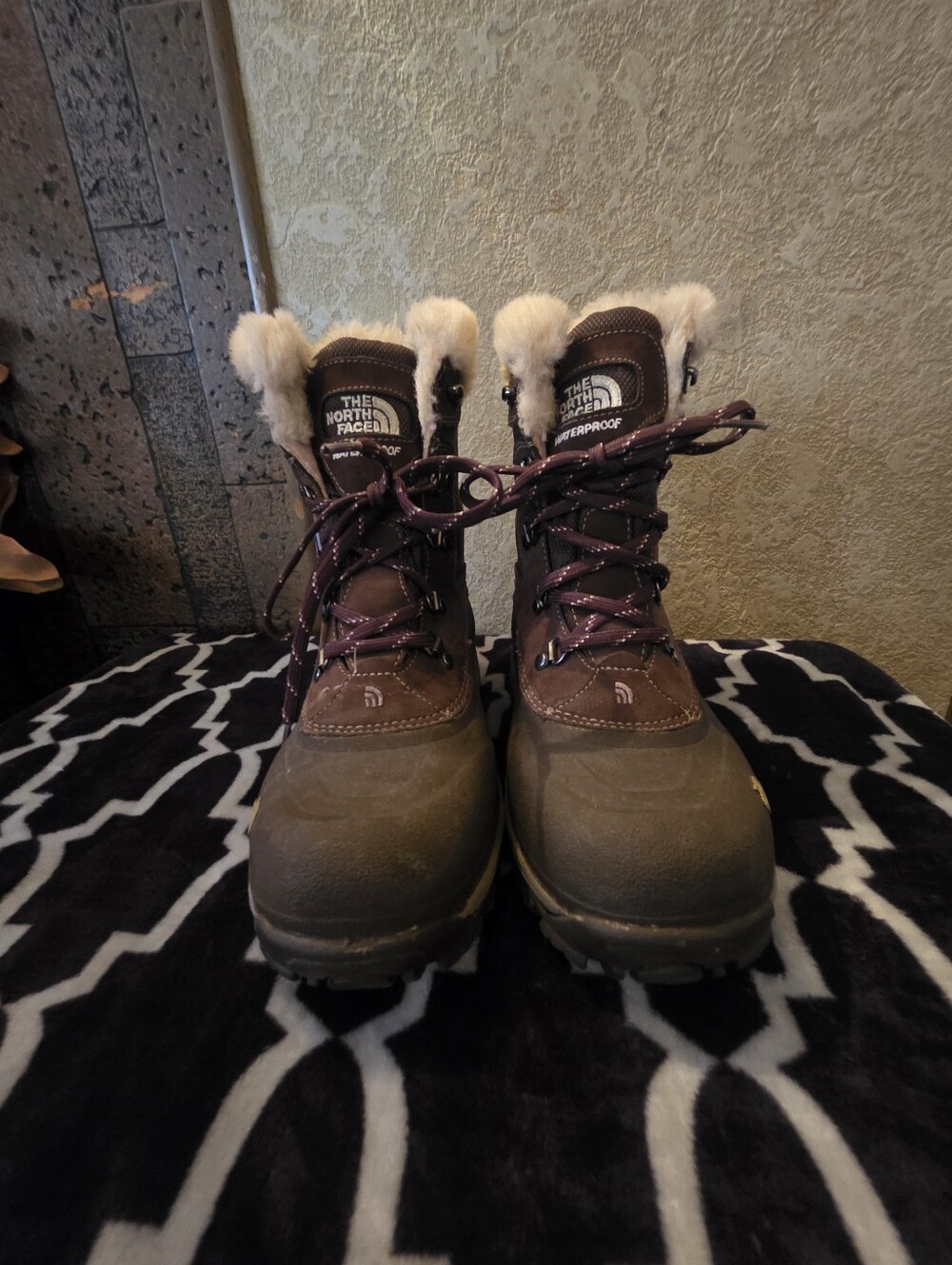 The North Face Brown Winter Waterproof Boots with Faux Fur Trim